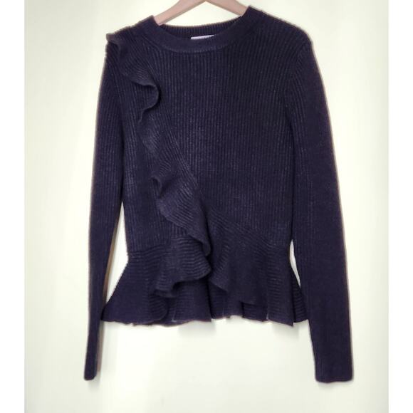 DO + BE Ribbed Knit Pullover Sweater Ruffle Asymmetrical Peplum Sz Small Black - Picture 1 of 6